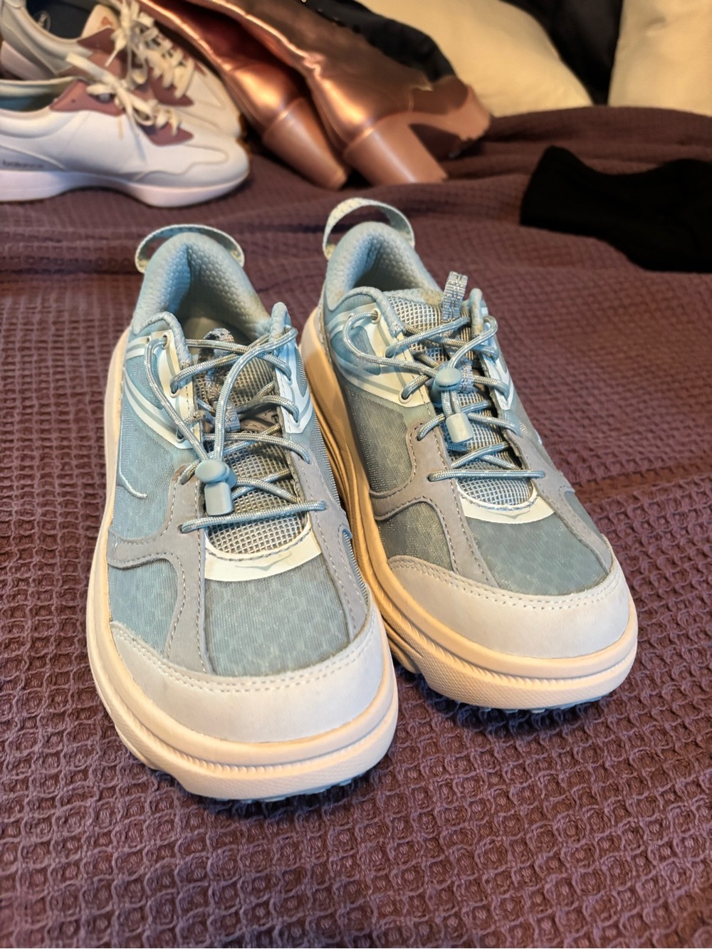 Hoka Women's Athletic Sneakers in Light Blue and Cream